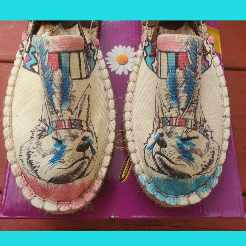 Spiritual Native 🐺 Wolf NEEFS by Goby Slingback espadrille shoes Sandals NIB